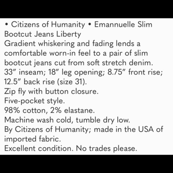 Citizens of Humanity Emannuelle  slim boot size 31 jeans pants - Picture 9 of 9